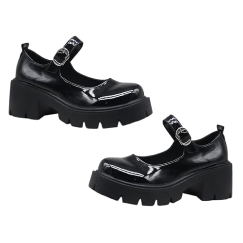 FOMIYES Damen Halbschuhe mit Chunky Heels Runde Zehen Pu Obermaterial Bequeme Absatzschuhe für Arbeit Party und Formelle Anlässe Eleganter Stil Klassische Damenschuhe Glänzend von FOMIYES