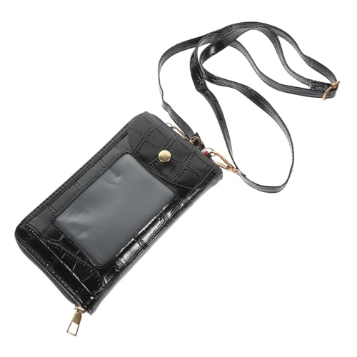 FOMIYES Damen Handytasche Schwarz Mini Umhängetasche aus Langlebigem PU mit Transparentem Bildschirmfenster Multifunktionale Schultertasche für Alltag Arbeit und Geschenkidee von FOMIYES