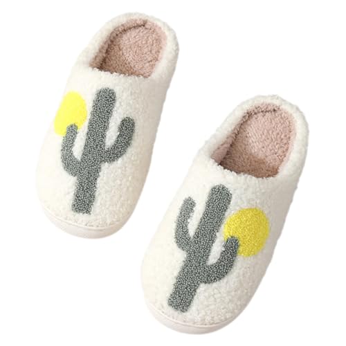 FOMIYES Damen Hausschuhe Flauschig Warm Kuschelige Indoor Slippers mit Kaktusmuster Dicke Sohle für Komfort und Fußunterstützung Unisex Design für Gemütliche Hausnutzung von FOMIYES