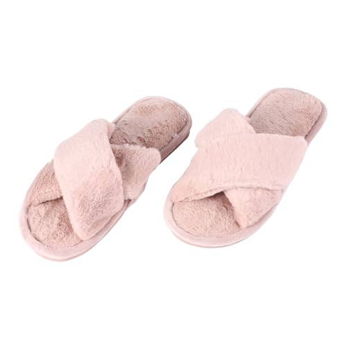 FOMIYES Damen Hausschuhe Plüsch Kreuzband Warm Slippers Offene Zehen Flache Winter Pantoffeln Leicht Bequem Ergonomisch Für Zuhause Herbst und Winter von FOMIYES