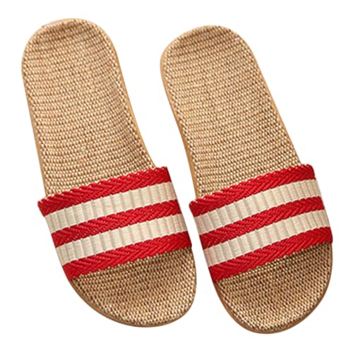FOMIYES Damen Hausschuhe Sommer Leichte Offene Zehen Hausschuhe aus Atmungsaktivem Leinen EVA Komfortable Sohle Rutschfest für Wohnzimmer Schlafzimmer Küche Zuhause von FOMIYES
