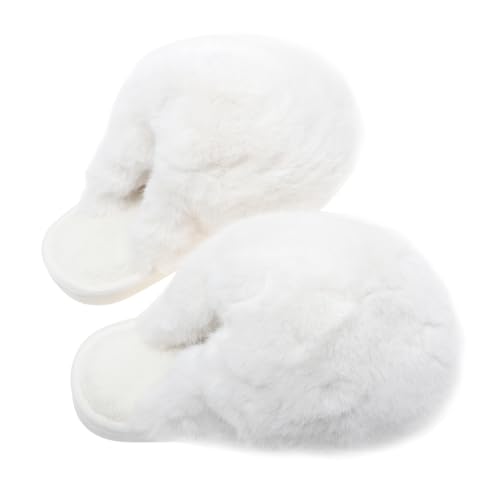 FOMIYES Damen Hausschuhe Warm keeping Slipper Flauschige Indoor Pantoffeln Rutschfeste Sohle Kuschelig Komfort Herbst Winter Weiß von FOMIYES