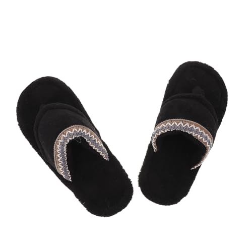 FOMIYES Damen Hausschuhe mit Dicker Sohle Warme Kuschelige Pantoffeln Rutschfest Bequemes Design Sommerschlappen für Schlafzimmer und Badezimmer Schwarz von FOMIYES