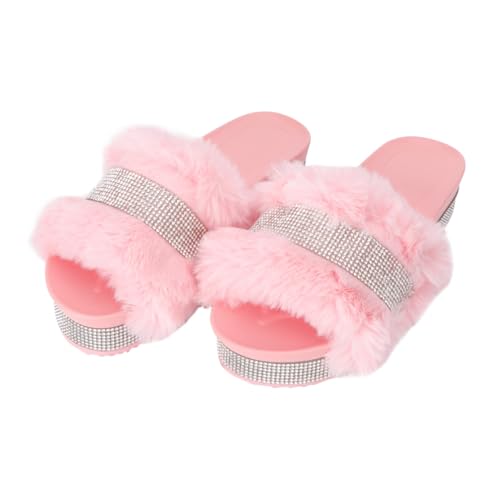 FOMIYES Damen Hausschuhe mit Dicker Sohle und Funkelnden Strasssteinen Warme Plüschpantoffeln Rutschfest Kuschelige Winter Slipper für Zuhause und Büro und Geschenkidee von FOMIYES