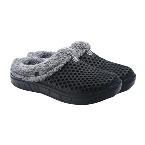 FOMIYES Damen Hausschuhe mit Fleecefutter Warme Rutschfeste Gepolsterte Baumwollpantoffeln für Herbst und Winter Gemütliche Geschlossene Clogs in Schwarz für Zuhause und Familie von FOMIYES