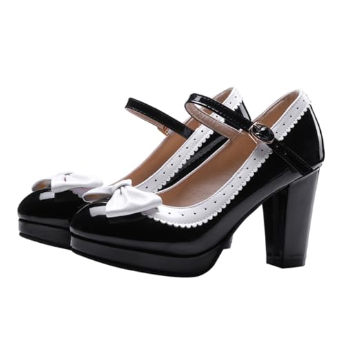 FOMIYES Damen Herbst Pumps mit Schleife Dünne High Heels mit Breitem Absatz Atmungsaktiv und Komfortabel für Arbeit Party und Festliche Anlässe von FOMIYES