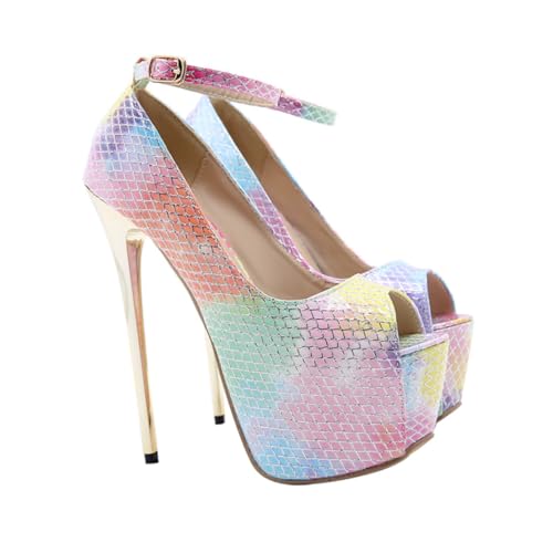 FOMIYES Damen High Heel Sandalen mit Dünnem Absatz Fischmaul design Farbige Schlangenhaut optik Pu material Rutschfeste Sohle Stilvolle Festival Party schuhe Sommerstiefel in Nude von FOMIYES