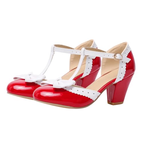 FOMIYES Damen High Heel Sandaletten Sommer Bowknot Design Runder Zehenbereich Rutschfeste Leichte PU Sandalen Rot für Freizeit und Party von FOMIYES