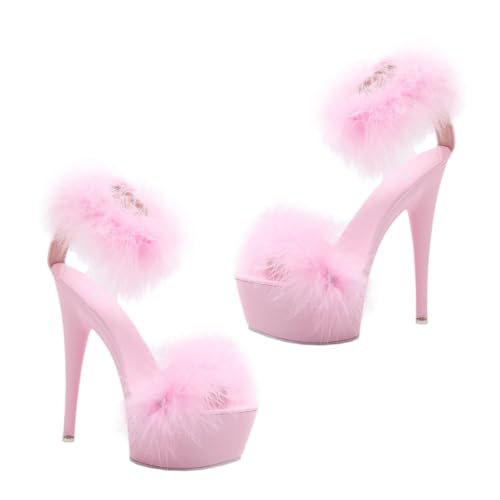 FOMIYES Damensandalen Sandalen mit Superhohen Absätzen Flauschige Federdekoration Rutschfeste Sohle Bequem Kunstfeder 1 Paar Sommerschuhe für Frauen Mädchen von FOMIYES
