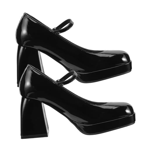 FOMIYES Damen High Heels Schuhe aus Echtmaterial Stilvolle Schwarze Pumps mit Grobem Absatz Modische Plattform Pumps für Arbeit Party Hochzeit und Alltag Komfortabel und Langlebig von FOMIYES