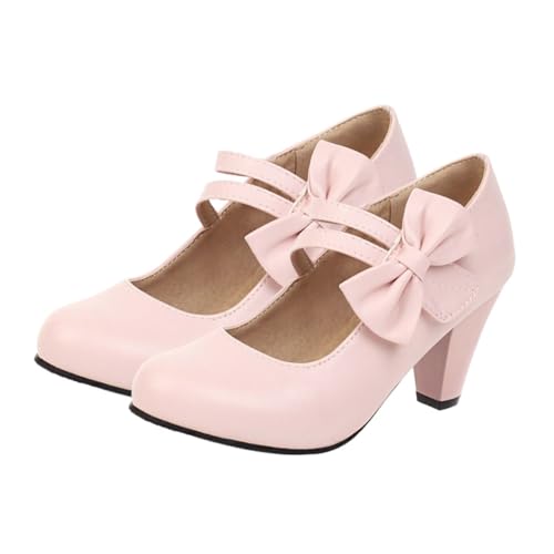 FOMIYES Damen High Heels mit Chunky Absatz und Schleifen Pumps für Besondere Anlässe rutschfeste Gummisohle für Partys Büro und Hochzeit Farbe Rosa von FOMIYES