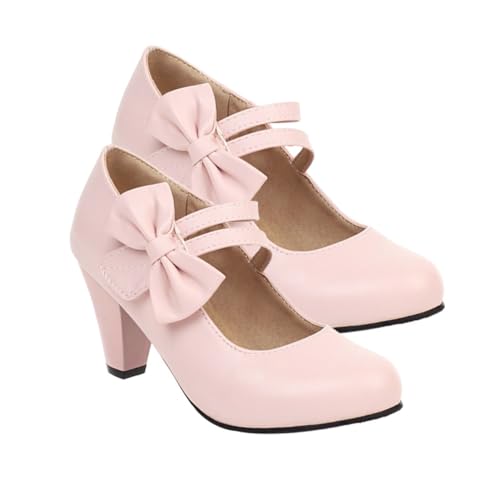 FOMIYES Damen High Heels mit Grobem Absatz und Schleifen Design Halbschuhe für Lange rutschfeste Sohle Vielseitig Kombinierbar für Alltag und Party Rosa von FOMIYES