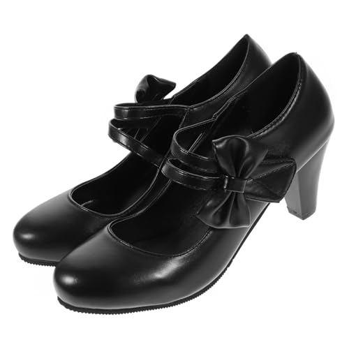 FOMIYES Damen High Heels mit Grobem Absatz und Schleifenverzierung rutschfeste Pumps in Schwarz Alltags und Party Schuhe Hochwertige Langlebige Materialien von FOMIYES