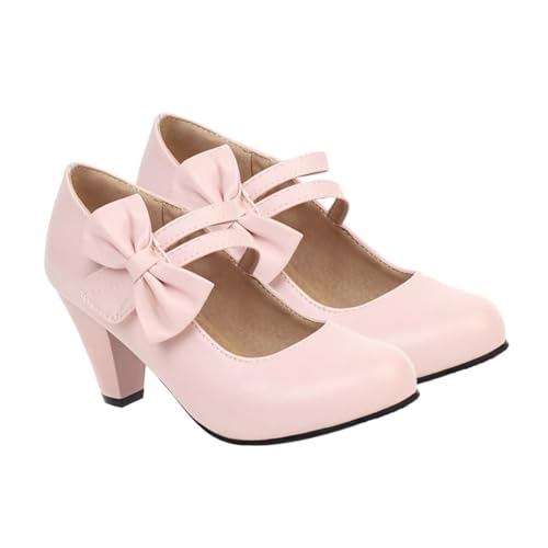 FOMIYES Damen High Heels mit Schleife Grober Absatz PU Material rutschfeste Gummisohle Pumps für Partys Büro Hochzeit und Besondere Anlässe Damen Schuhe von FOMIYES