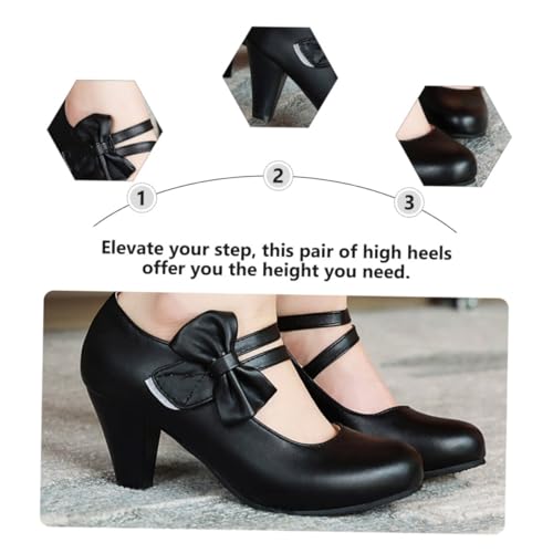 FOMIYES Damen High Heels mit Schleifen dekor Pu Material Grober Absatz rutschfeste Sohle Eleganter Look Angenehm für Partys Büro Hochzeit Cocktail Schwarz von FOMIYES