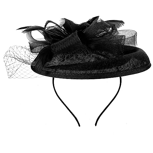 FOMIYES Damen Hüte Fascinators Hüte 20Er 50Er Jahre Hut Pillbox Hut Tea Party Kopfbedeckung Mit Schleier Tea Party Kopfbedeckung Für Frauen Mädchen Schwarz von FOMIYES