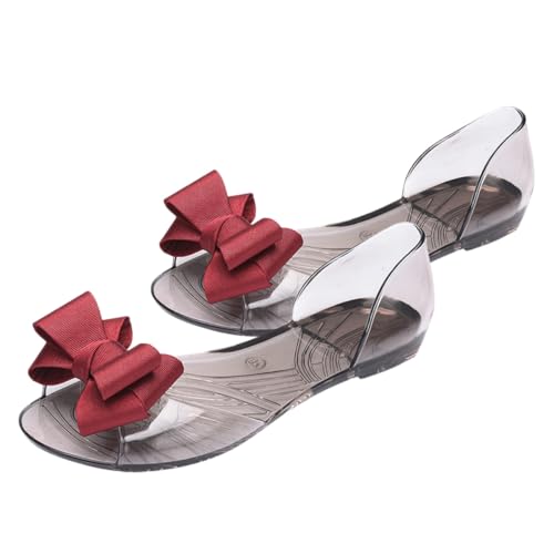 FOMIYES Damen Jelly Sandalen Flach Langlebig mit Kreativem Schleifen Design Sommer Strand Schuhe Leicht Anzuziehen Kühlend Modisch Passend zu Kleid und Hose Rot von FOMIYES