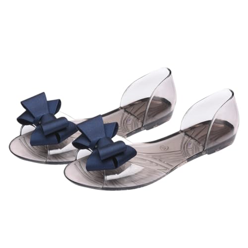FOMIYES Damen Jelly Sandalen mit Flachem Absatz und Bowknot Design Leichte Strapazierfähige Sommer Strandschuhe in Dunkelblau Angenehm Luftdurchlässig für Freizeit und Strand von FOMIYES