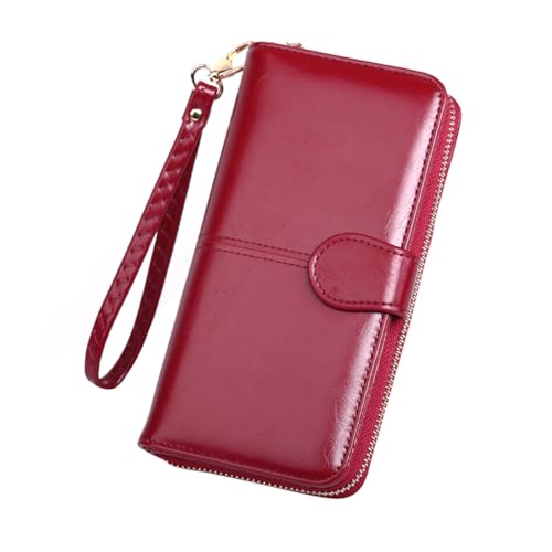 FOMIYES Damen Langbörse aus Ölgewachstem PU mit Reißverschluss und Druckknopf Große Kapazität Stilvolle Handtasche für Alltag Büro Reisen und Geschenke von FOMIYES