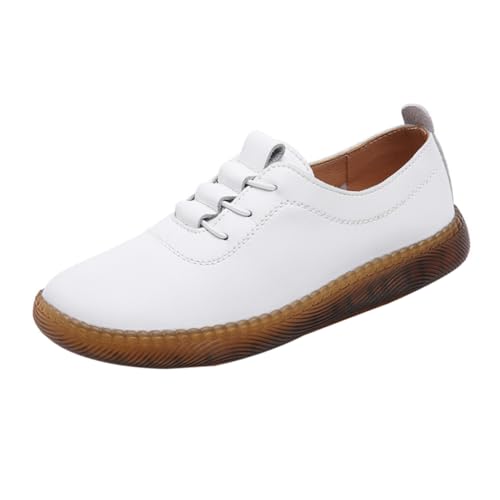 FOMIYES Damen Lederschuhe Weiß Flach rutschfest Atmungsaktiv Bequeme Freizeit Schuhe Für Alltag Arbeit Schule Freizeit von FOMIYES