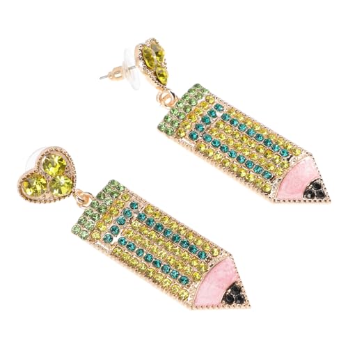 FOMIYES Damen Ohrhänger mit Herz und Bleistift design Funkelnde Strasssteinbesetzung Modische Tropfenohrringe für Alltag und Geschenk Vielseitig Kombinierbar von FOMIYES