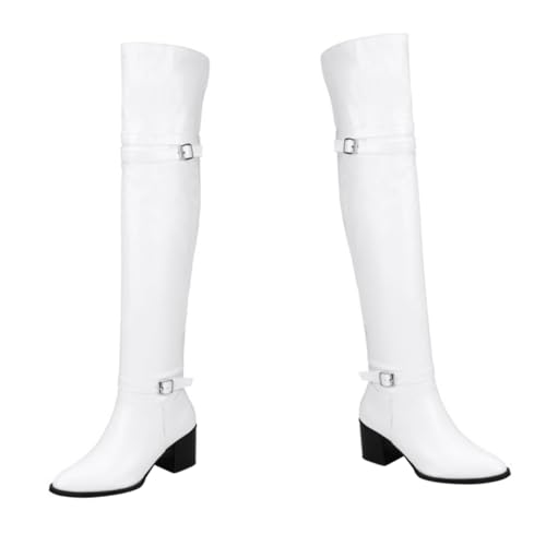 FOMIYES Damen Overknee Stiefel mit Dickem Absatz PU Oberfläche Rutschfeste Gummisohle Warmes Langschaft Design für Herbst Winter Hohe Damenschuhe Weiß FOMIYES Damen Overknee Stiefel mit Dickem Absatz PU Oberfläche Rutschfeste Gummisohle Warmes Langschaft Design für Herbst Winter Hohe Damenschuhe Weiß von FOMIYES