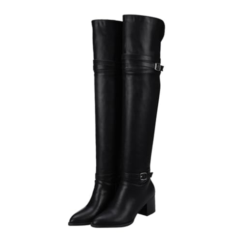 FOMIYES Damen Overknee Stiefel mit Hohem Absatz PU Material Rutschfeste Laufsohle Atmungsaktiv Langlebig Modisch für Herbst und Winter Geeignet für Freizeit Party Arbeit und Outdoor von FOMIYES