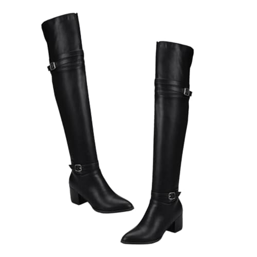 FOMIYES Damen Overknee Winterstiefel aus Hochwertigem Material Warme Dicke Absatzstiefel mit Rutsch Sohle Oberschenkelhohe Stiefel für Herbst Freizeit Party und Arbeit von FOMIYES