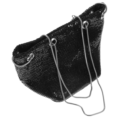 FOMIYES Damen Pailletten Bucket Bag Mini Crossbody Tasche Schwarz Glänzend Modisch Alltag Reise von FOMIYES