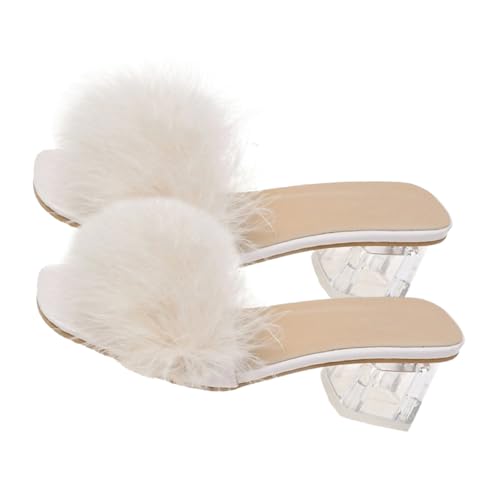 FOMIYES Damen Pantoletten mit Flauschigem Blockabsatz Sommer Slipper Bequeme Leichte Hausschuhe für Alltag Passend zu Röcken und Hosen für Arbeit Shopping und Party von FOMIYES