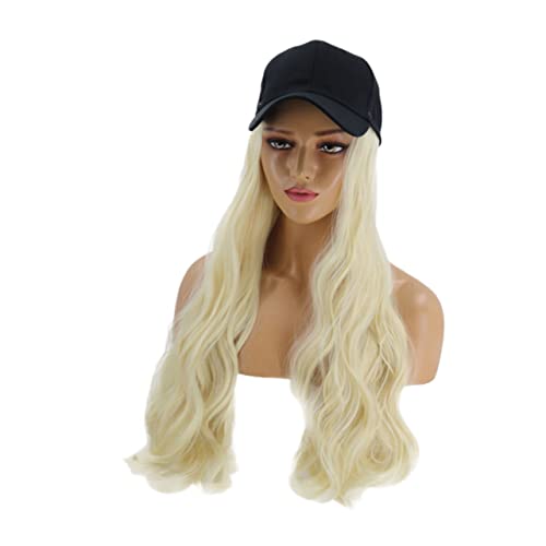 FOMIYES Damen Perücke mit Integriertem Hut Lange Lockige Synthetische Haare Modisches Haarteil mit Casual Cap Hitzebeständig Natürlich Wirkend für Karneval Cosplay und Partys Hellgolden von FOMIYES