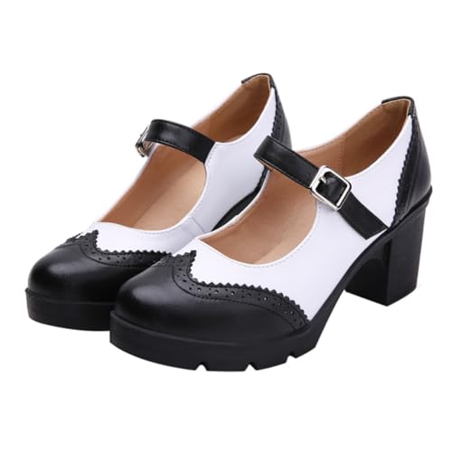 FOMIYES Damen Plateau Mid Heel Schuhe Britischer Stil Runde Zehenkappe Chunky Heels Komfortabel Für Büro Party Hochzeit von FOMIYES