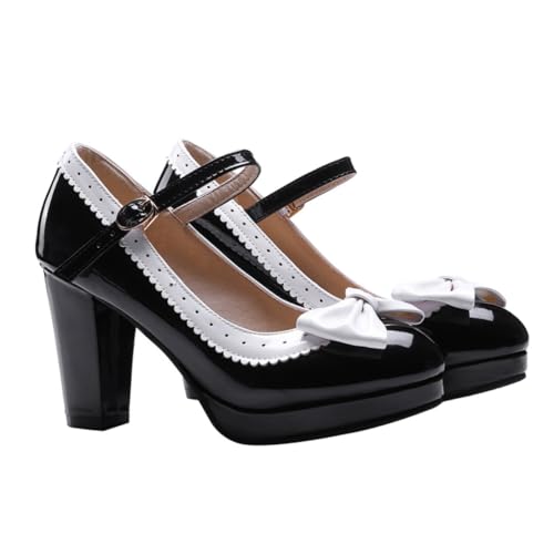 FOMIYES Damen Pumps mit Schleifen Design Rutschfestes Material Mittelhoher Absatz Modische Dünne Schuhe für Business Party Abendkleidung und Alltag Schwarz von FOMIYES