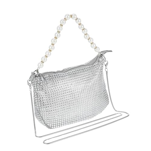 FOMIYES Damen Rhinestone Clutch mit Perlengriff und Umhängekette Funkelnde Abendtasche für Hochzeiten Partys und Formelle Anlässe Modisches Accessoire Glitzerndem Design von FOMIYES