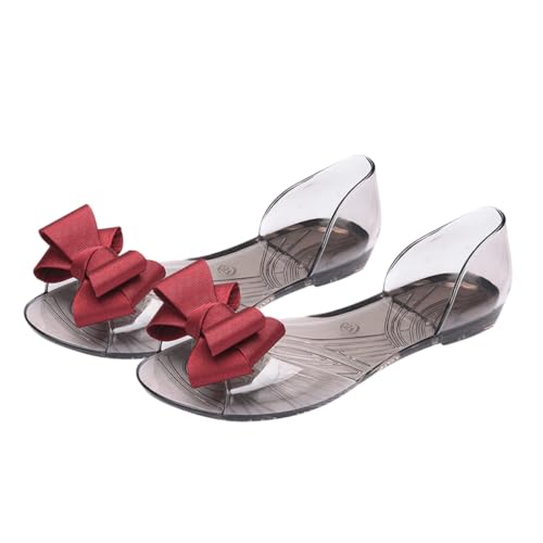FOMIYES Damen Sandalen Flach Bowknot Sommer Schuhe Modisch Langlebig Rot Angenehm Strand Schuhe Luftig Leichte Jelly Flats von FOMIYES