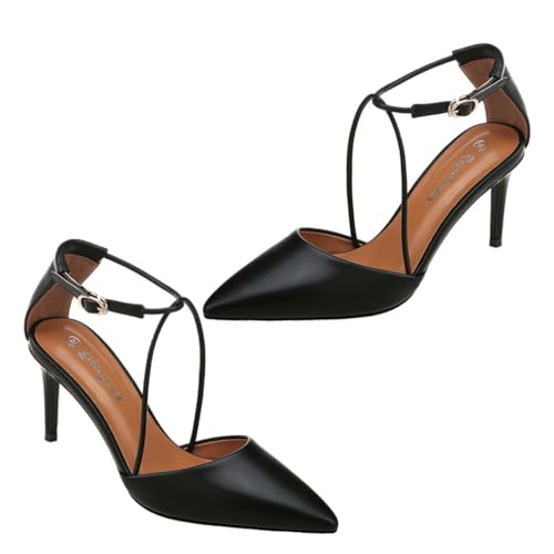 FOMIYES Damen Sandalen High Heel Schwarze Absatz Offene Spitze mit Schnallenriemen Modische Sommerschuhe für Arbeit und Shopping Atmungsaktive Leichte Damenschuhe von FOMIYES