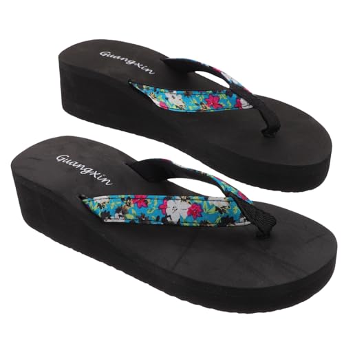 FOMIYES Damen Sandalen Sommer Outdoor Slipper mit Dickem Plateauabsatz Modische Keilabsatz Pantoletten für Drinnen und Draußen Bequeme Hausschuhe in Blau von FOMIYES