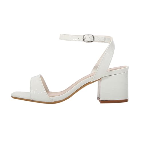FOMIYES Damen Sandalen Sommer Weiß Grober Blockabsatz Eckige Zehenpartie Freizeit Schuhe für Damen Passend zu Jeans Shorts und Röcken Stylische Sommerschuhe von FOMIYES