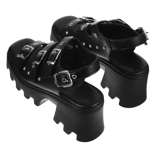 FOMIYES Damen Sandalen mit Dickem Blockabsatz Modische Römische Plateau Sandalen mit Nieten Bequeme Offene Schuhe für Party und Alltag Eleganter Stil Schwarz von FOMIYES
