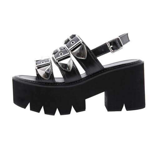 FOMIYES Damen Sandalen mit Dickem Plateau Open Toe Sommer Schuhe Modische Fischmaul Sandaletten mit Hohem Keilabsatz und Stilvoll für Frühling und Sommer Schwarz von FOMIYES