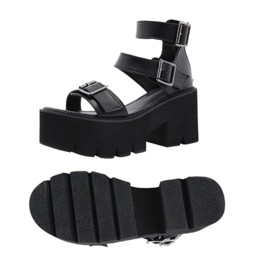 FOMIYES Damen Sandalen mit Dickem Plateauabsatz Stylische High heeled Sandaletten aus PU und Mikrofaser Modische Sommer Schuhe für Freizeit und Anspruchsvolle Looks Rutschfeste Außensohle von FOMIYES
