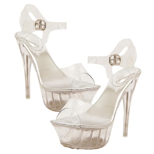 FOMIYES Damen Sandalen mit Hohem Absatz Transparent PVC Sommerplattform Rutschfest Leicht und Atmungsaktiv Modisch für Frauen Alltag und Party Geeignet Silber von FOMIYES