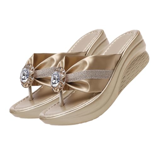 FOMIYES Damen Sandalen mit Strasssteinen Sommer Plateau Sandaletten Rutschfeste Leichte Beach Slippers Modische Zehentrenner Komfortabel für Urlaub Pool Party Vielseitig Einsetzbar von FOMIYES
