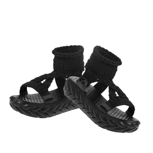 FOMIYES Damen Sandalen mit Wolloptik Rutschfeste PU Sohle Leicht Auszuziehen Modische Sommerschuhe für Studenten und Alltag Schwarz von FOMIYES