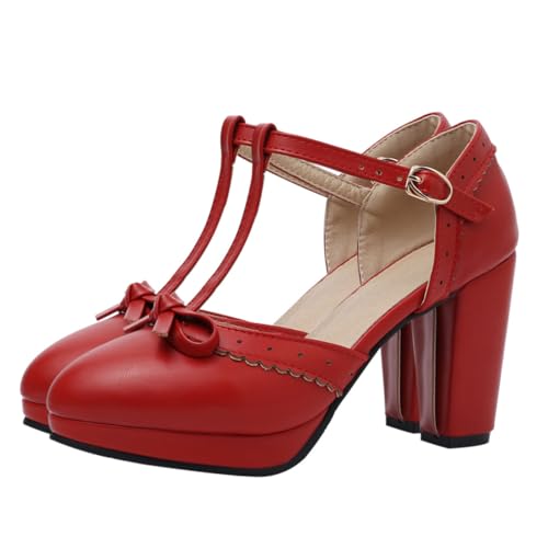 FOMIYES Damen Sandaletten mit Schleifen Chunky Heel Rutschfeste PU Sohle Bequeme Sommerabsatzschuhe für Party und Alltag Modische Weiße Pumps von FOMIYES