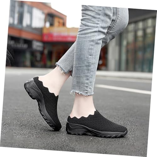 FOMIYES Damen Sneaker mit Dicker Sohle Atmungsaktive rutschfeste Freizeitschuhe Leichte Dehnbare Sportschuhe für Sommer Party Indoor und Outdoor Modischer Stil Komfortabel und Schwarz von FOMIYES