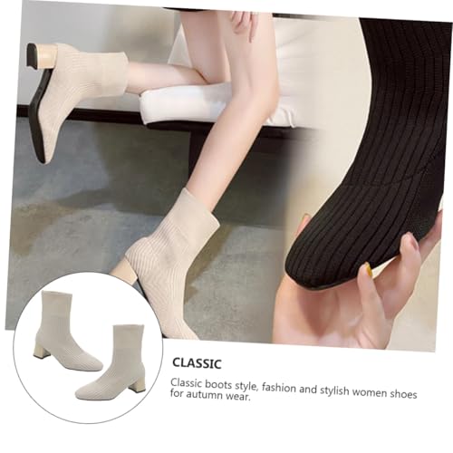 FOMIYES Damen Strickstiefeletten mit Chunky Blockabsatz Warme Herbst boots aus Gewebtem Stoff Komfortabel und Langlebig Modische Kurze Stiefel für Frauen Bequem Ganztägig Tragbar von FOMIYES