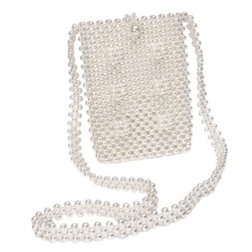 FOMIYES Damen Umhängetasche mit Perlenbesatz Gestrickt Leichte Crossbody Bag für Freizeit Arbeit Schule Kompakte Schicke Handtasche in Cremeweiß Vielseitig Tragbar für Alltag und Urlaub von FOMIYES