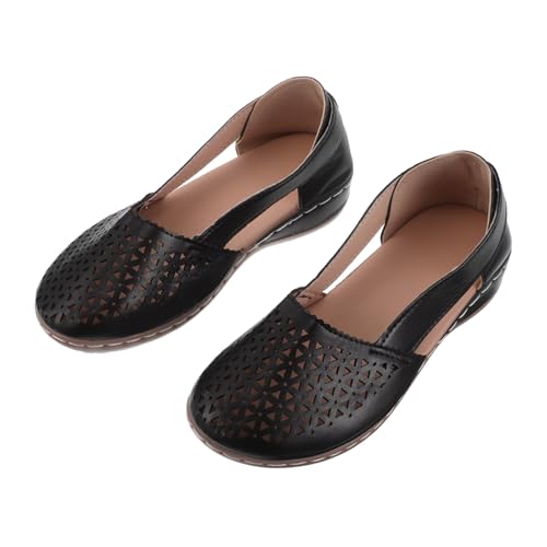 FOMIYES Damen Wedge Sandalen Sommer Schwarz Bequeme Atmungsaktive Keilabsatz Schuhe mit Hohlraum-Design für Outdoor Aktivitäten Slip- Modisch und Fußentlastend von FOMIYES