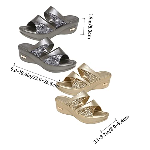 FOMIYES Damen Wedgesandalen mit Dicker Sohle Sommerliche Fischmaul Pantoletten Goldene Outdoor Slipper Bequeme Strapazierfähige Sommerschuhe für Freizeit und Strand von FOMIYES